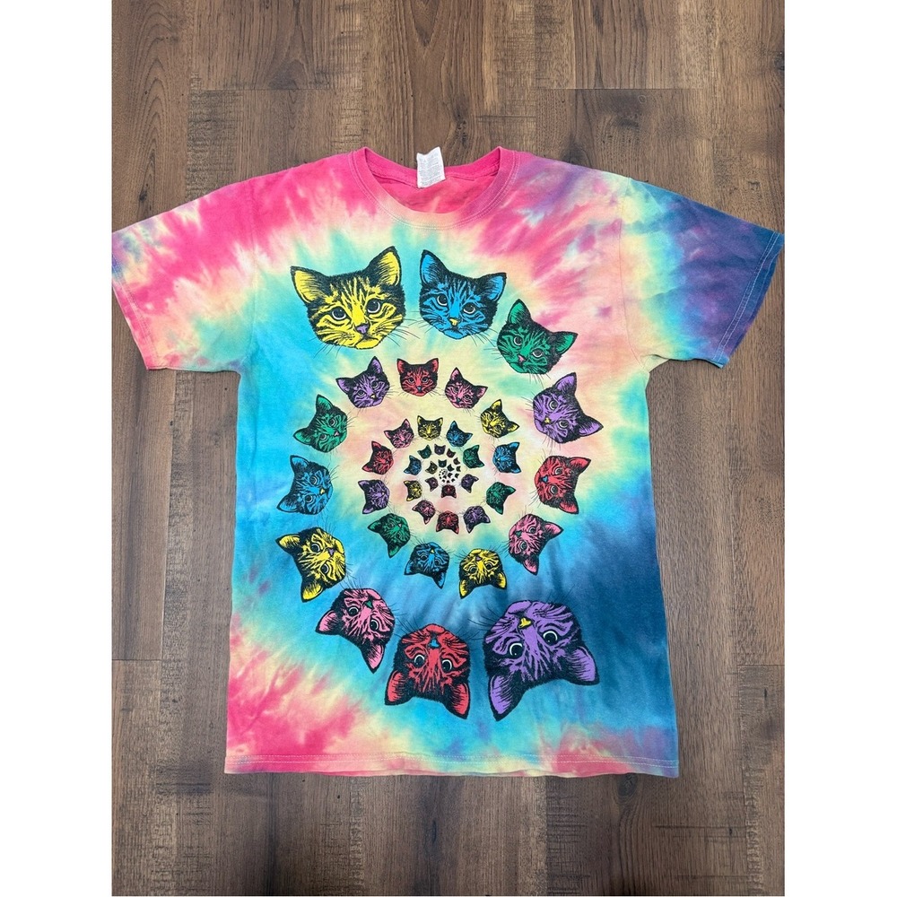 Vintage Psychedelic Tie Dye Cat Grateful Dead Style T Shirt  size Small